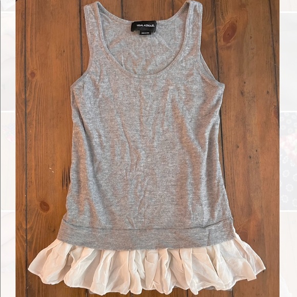 Yigal Azrouël Gray Ruffle Tank Top Size Medium - Picture 1 of 4